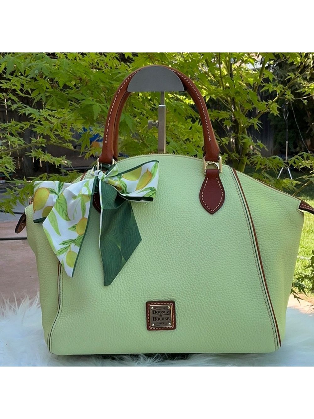 Dooney & Bourke Mint Lime Pistachio Green Satchel Brown Accents Hand Bag